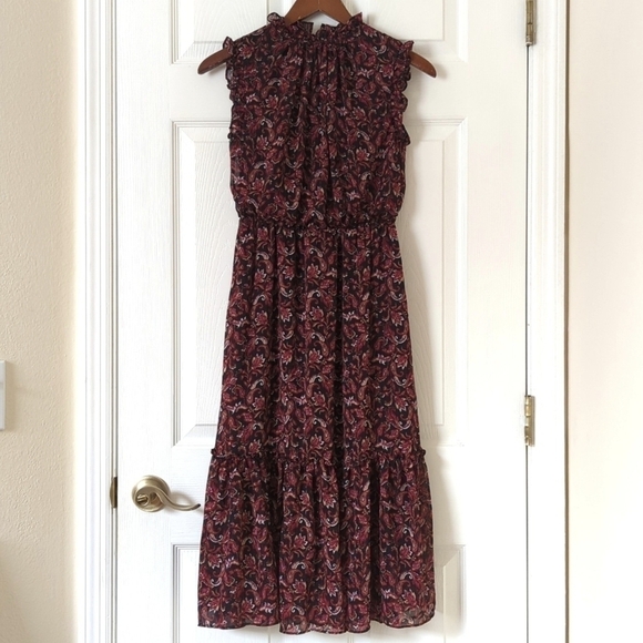 Sam Edelman Floral Paisley Printed Sleeveless High Neck Blouson Midi Dress XS - Picture 1 of 15